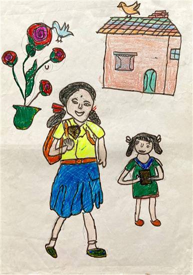 Painting  by Gauri Karavate - Way to School