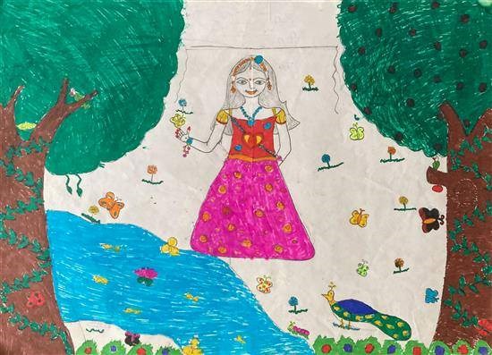 Fairy in garden, painting by Jayashree Dhigar