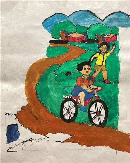 Bicycle ride, painting by Priya Bhondane