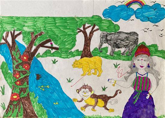 Painting  by Rani Chilatre - Picnic at Zoo