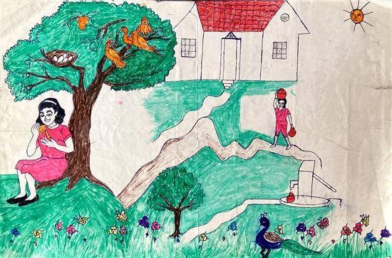 Village Life - 1, painting by Shalini Javarkar