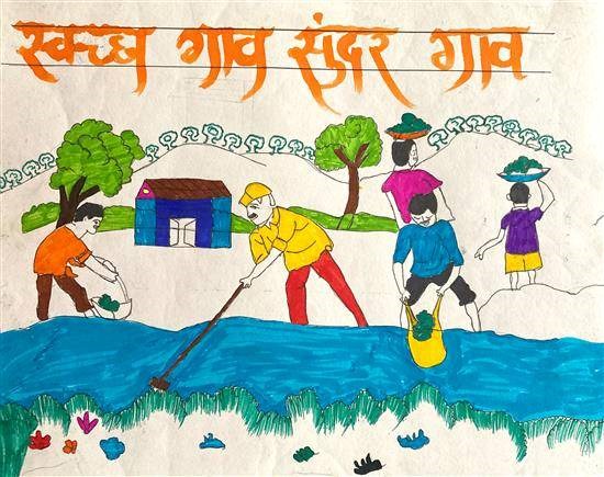 Swachh gav Sundar gav, painting by Manjula Karbhal