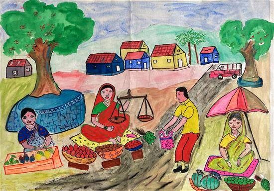 Vegetable Market, painting by Shreya Pote