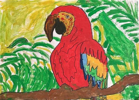 Red Parrot, painting by Ujwala Sabale