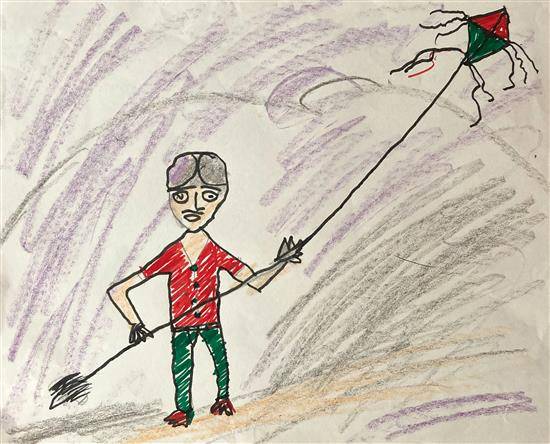 Painting  by Kismat Pawara - Boy playing Kite