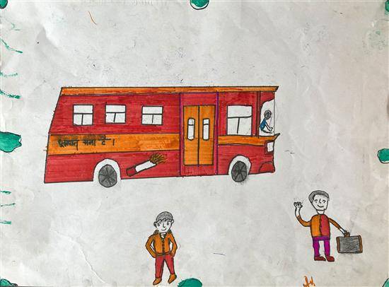 Painting  by Banti Pawara - Public transport - Bus
