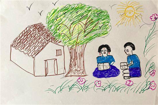 Painting  by Ritesh Pawara - Sibling's study time