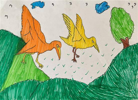Painting  by Shankar Pawara - Birds flying in sky