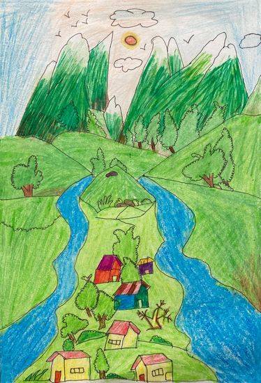 Painting  by Anita Fasale - My Green Village