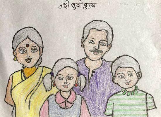 My family, happy family, painting by Dhanashree Kokate
