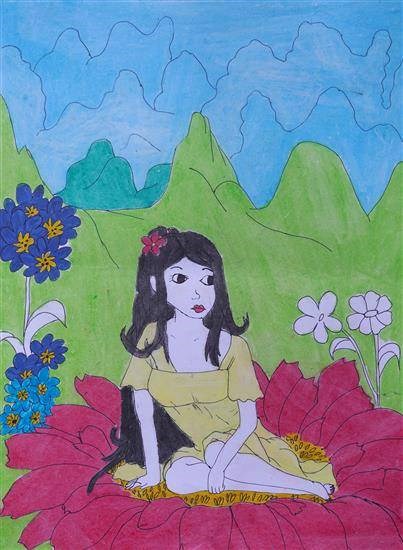 Girl in flower, painting by Rupali Dokhe