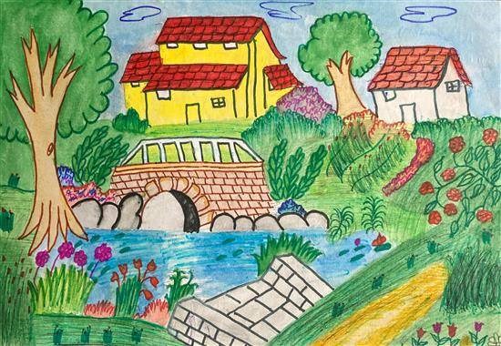 Village scenery - 1, painting by Samiksha Adhal