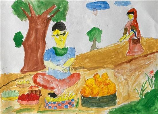 Vegetable Seller -1, painting by Vilas Mendhake