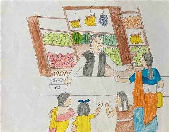 Fruit Seller, painting by Naresh Chater