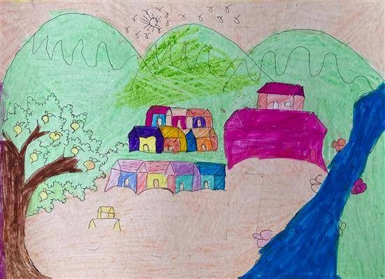 Small town, painting by Nisha Mawaskar