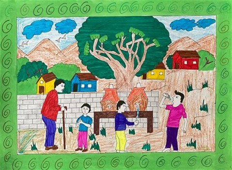 Life in a village - 2 Painting by Raj Bethekar