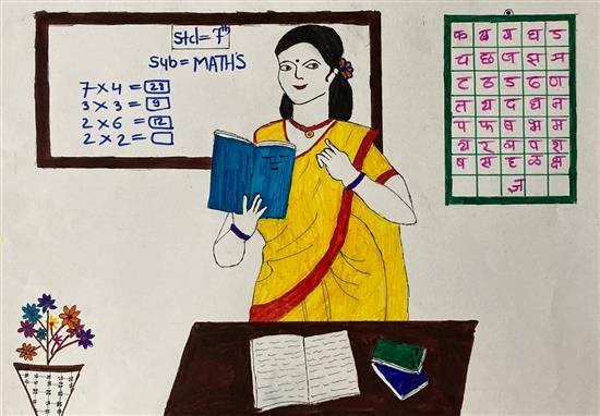 Mathematics teacher, painting by Sanjana Kasdekar