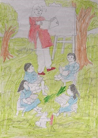 Outdoor school, painting by Vikas Thakare