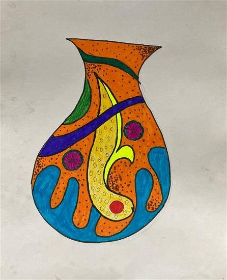Design on flowerpot, painting by Damini Uke