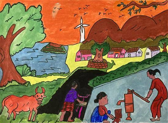 Life in a village - 1, painting by Payal Surjahe
