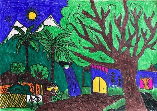 Tribal Life, painting by Yuvraj Kasdekar