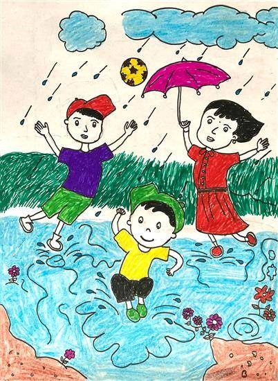 Fun in rainy days, painting by Rani Kasdekar