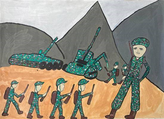 Indian Soldiers, painting by Soni Bethe