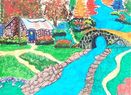 River bank, painting by Sonali Guroda