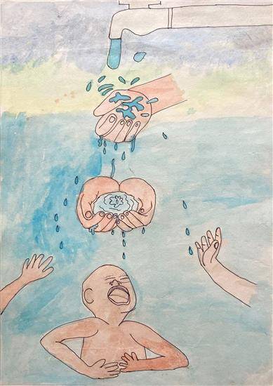 Painting  by Avinash Varatha - Don't waste water