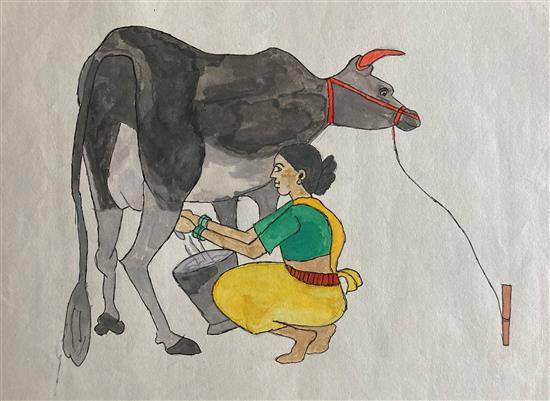 Painting  by Ashwin Pachalkar - The Milkmaid