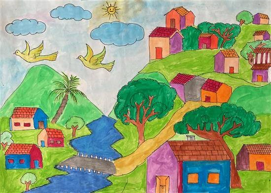 Green Town, painting by Kajal Umatol