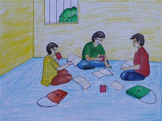 Exam preparation, painting by Jayram Merya
