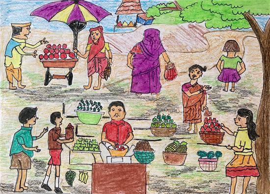 How to draw the scene of vegetable market easy|| Step by step drawing for  beginners|| - YouTube
