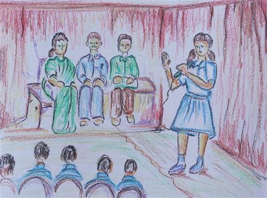 Speech competition in School, painting by Mayuri Kinnake
