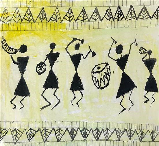 Warli Band, painting by Deepika Lahare