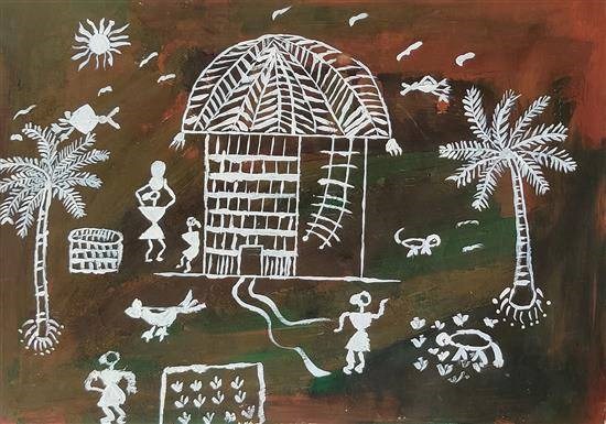 Tribal Life, painting by Dinesh Fasale
