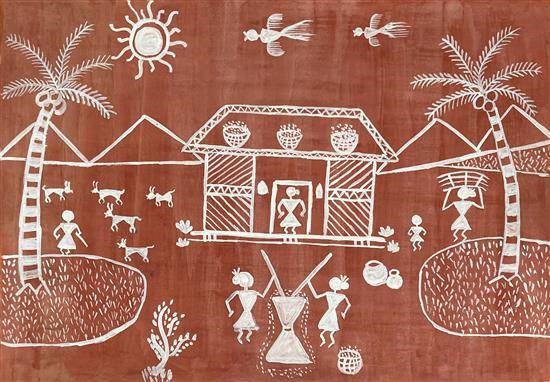 Tribal Life - 6, painting by Hitesh Bagul
