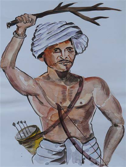 Painting  by Ashok Dahawad - Painting of a warrior