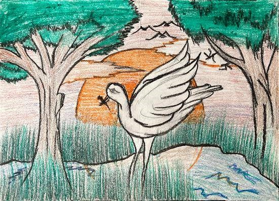 The Heron, painting by Asha Pimpalke