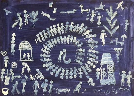 Tribal Dancers, painting by Kalpesh Bhangare