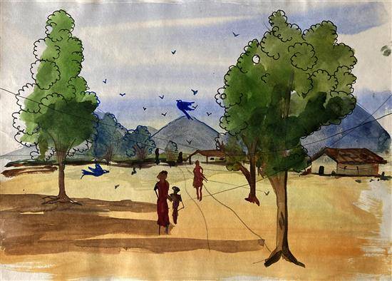 Painting  by Gunanidhi Sapate - View of my Village
