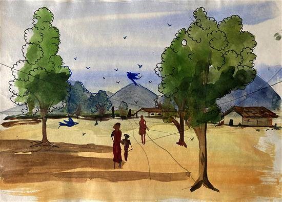 View of my Village, painting by Gunanidhi Sapate
