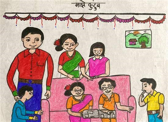 Happy family faces, painting by Chitrakala Shingade
