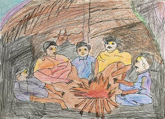 Bonfire, painting by Jayashree Dalavi
