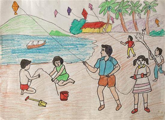 Painting  by Diksha Bhagare - Children enjoying vacation