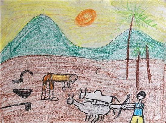 Farmer working in farm, painting by Navnath Kanhat