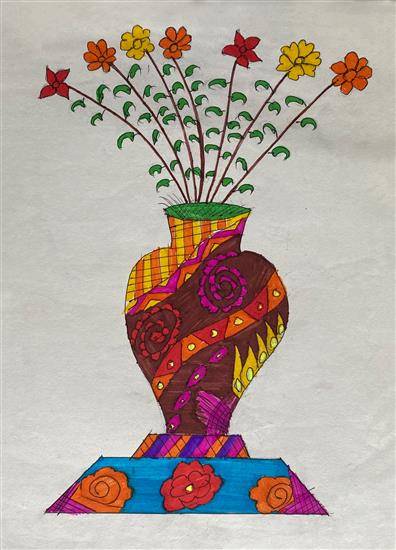 Painting  by Pravin Dive - Designer flowerpot