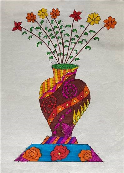 Designer flowerpot, painting by Pravin Dive
