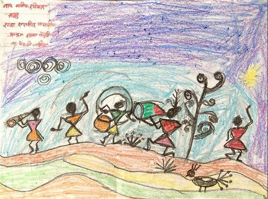 Tribal Dancers, painting by Manisha Rakhad