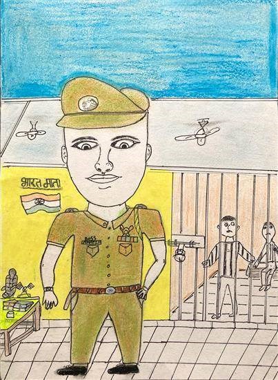 Police Inspector, painting by Mahesh Lilake